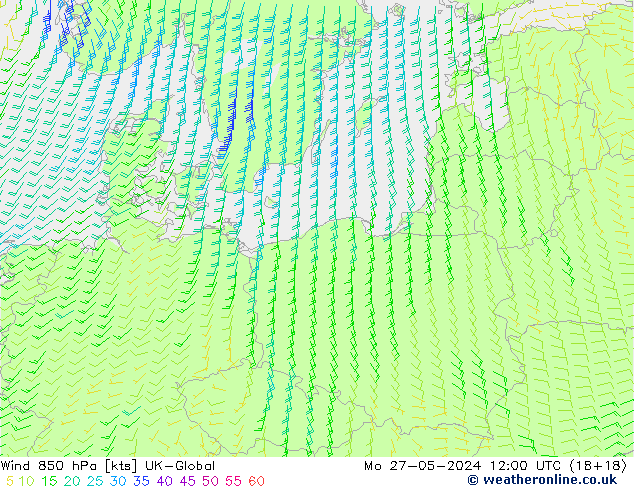 Wind 850 hPa UK-Global Mo 27.05.2024 12 UTC