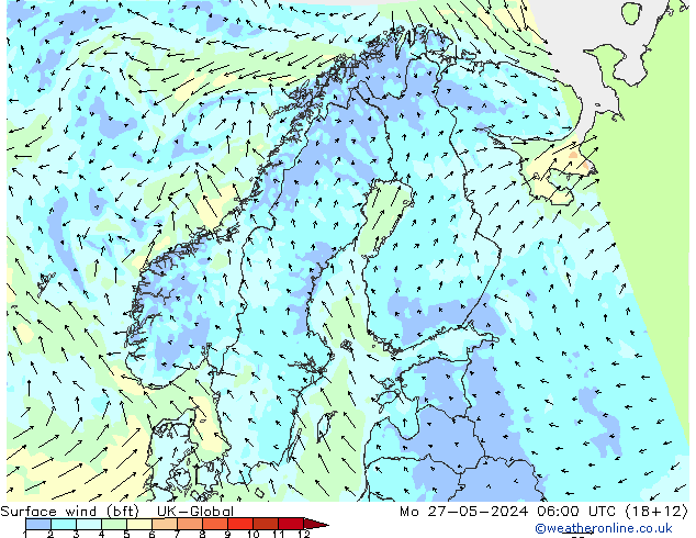 Wind 10 m (bft) UK-Global ma 27.05.2024 06 UTC
