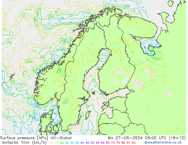 Eşrüzgar Hızları (km/sa) UK-Global Pzt 27.05.2024 06 UTC