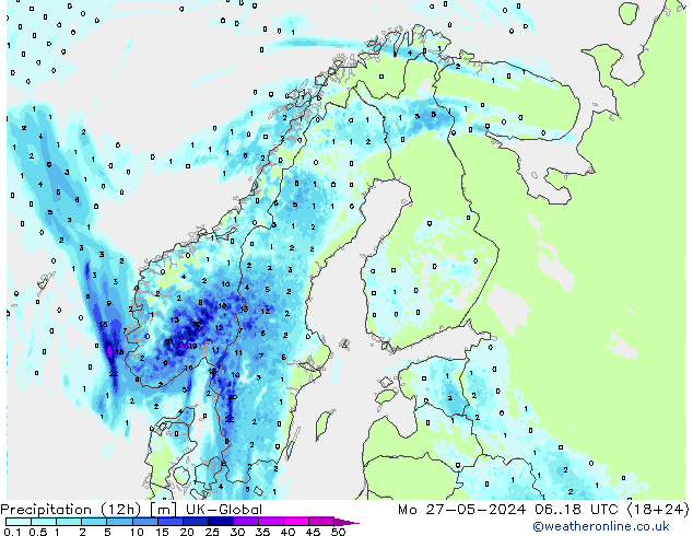 осадки (12h) UK-Global пн 27.05.2024 18 UTC