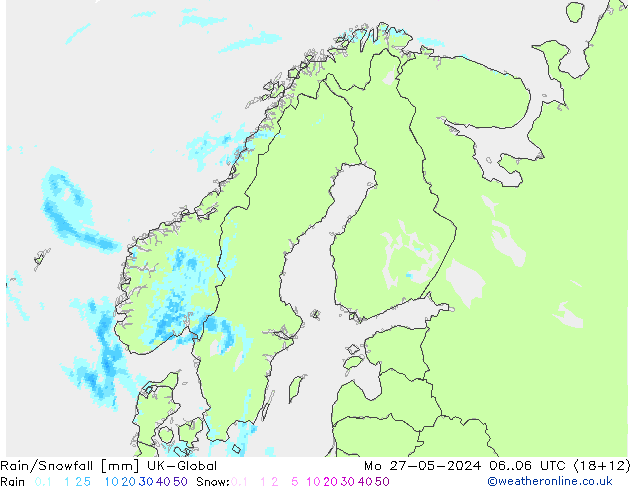 Rain/Snowfall UK-Global 星期一 27.05.2024 06 UTC