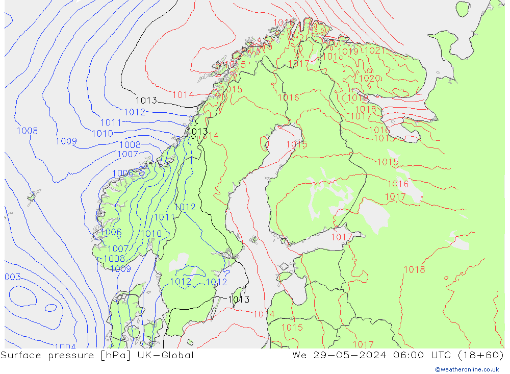 pressão do solo UK-Global Qua 29.05.2024 06 UTC