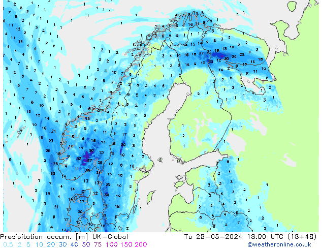 Totale neerslag UK-Global di 28.05.2024 18 UTC