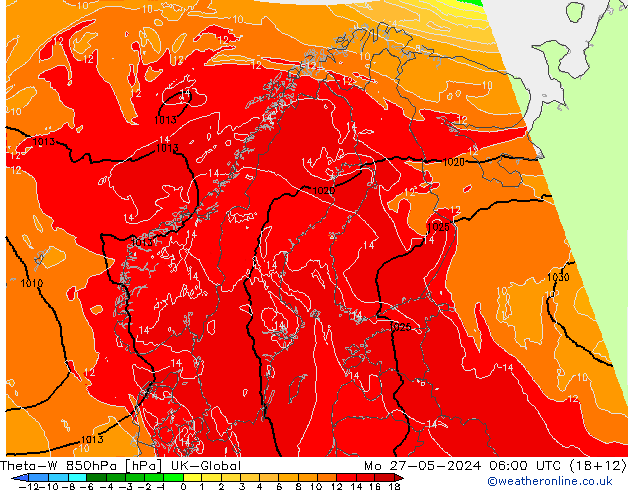 Theta-W 850hPa UK-Global Mo 27.05.2024 06 UTC