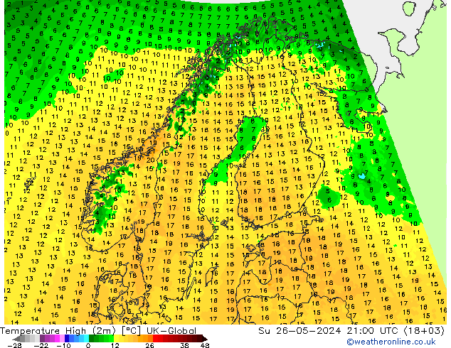 température 2m max UK-Global dim 26.05.2024 21 UTC