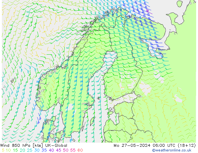 Wind 850 hPa UK-Global Mo 27.05.2024 06 UTC