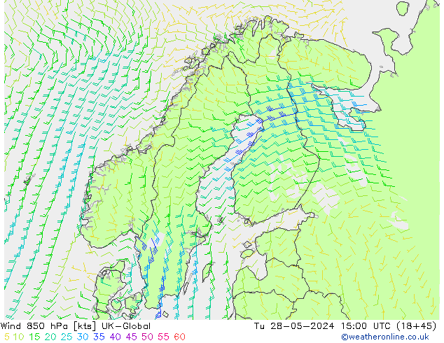 Vento 850 hPa UK-Global Ter 28.05.2024 15 UTC