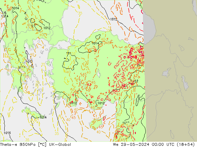 Theta-e 850гПа UK-Global ср 29.05.2024 00 UTC