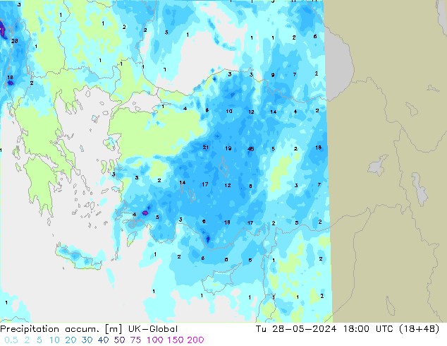 Precipitation accum. UK-Global вт 28.05.2024 18 UTC