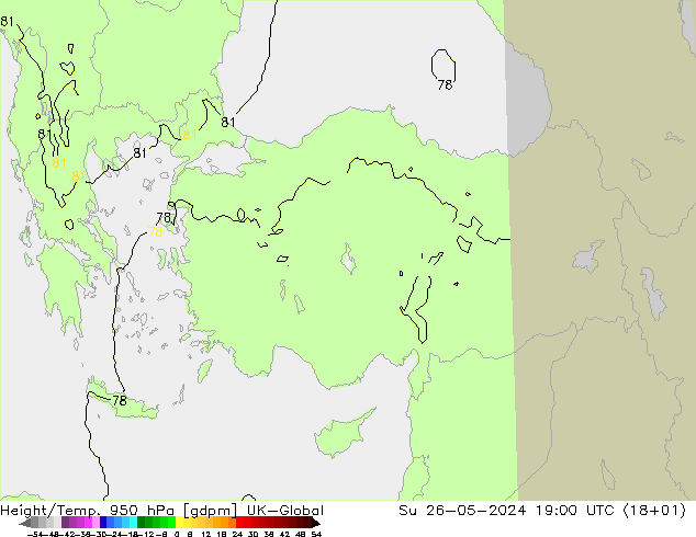 Height/Temp. 950 hPa UK-Global  26.05.2024 19 UTC
