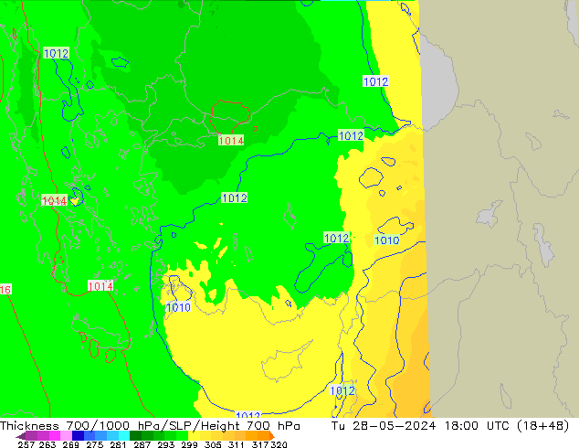 Thck 700-1000 hPa UK-Global Ter 28.05.2024 18 UTC