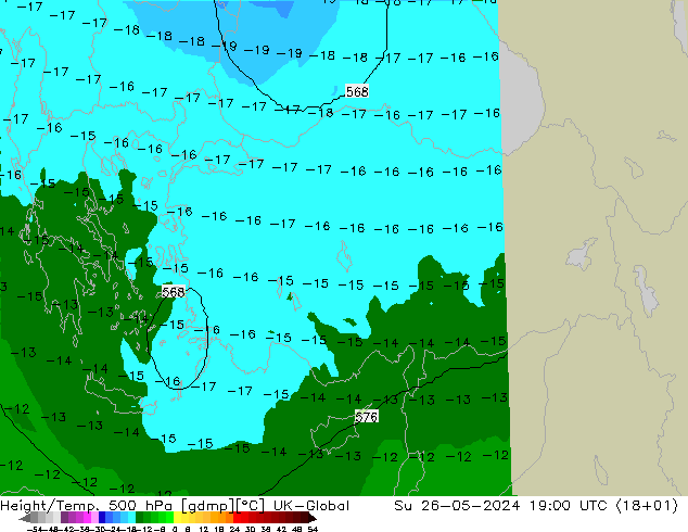 Height/Temp. 500 hPa UK-Global Su 26.05.2024 19 UTC