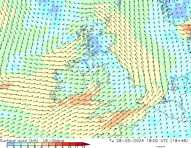 Rüzgar 10 m (bft) UK-Global Sa 28.05.2024 18 UTC