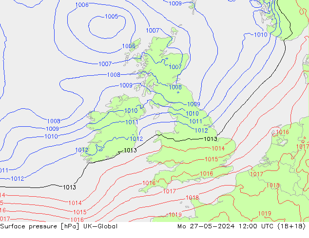 Luchtdruk (Grond) UK-Global ma 27.05.2024 12 UTC