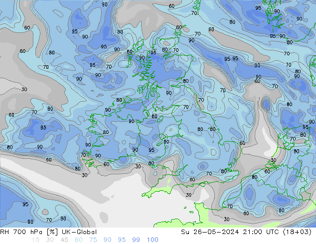 RH 700 hPa UK-Global Su 26.05.2024 21 UTC