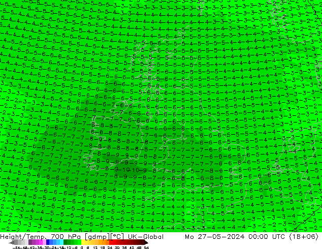 Height/Temp. 700 hPa UK-Global Mo 27.05.2024 00 UTC