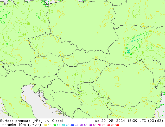 Isotachs (kph) UK-Global We 29.05.2024 15 UTC