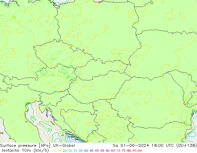 Izotacha (km/godz) UK-Global so. 01.06.2024 18 UTC