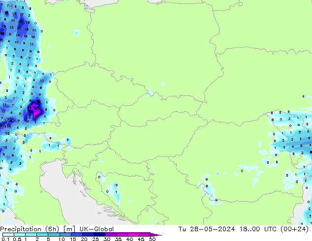 Precipitation (6h) UK-Global Tu 28.05.2024 00 UTC