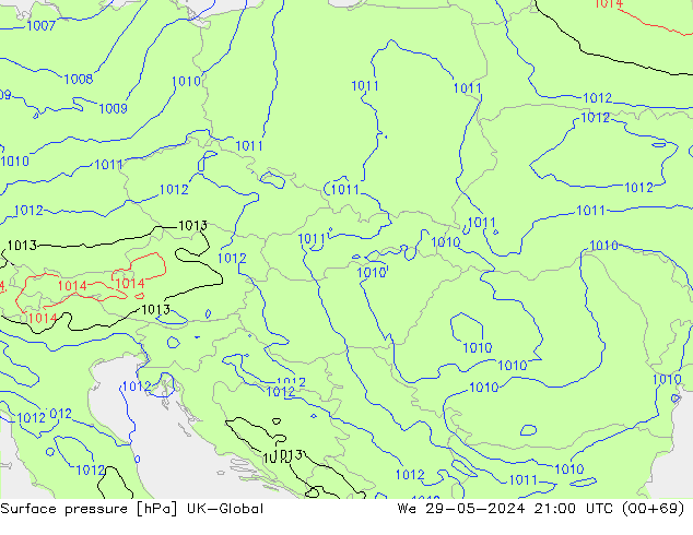 Surface pressure UK-Global We 29.05.2024 21 UTC