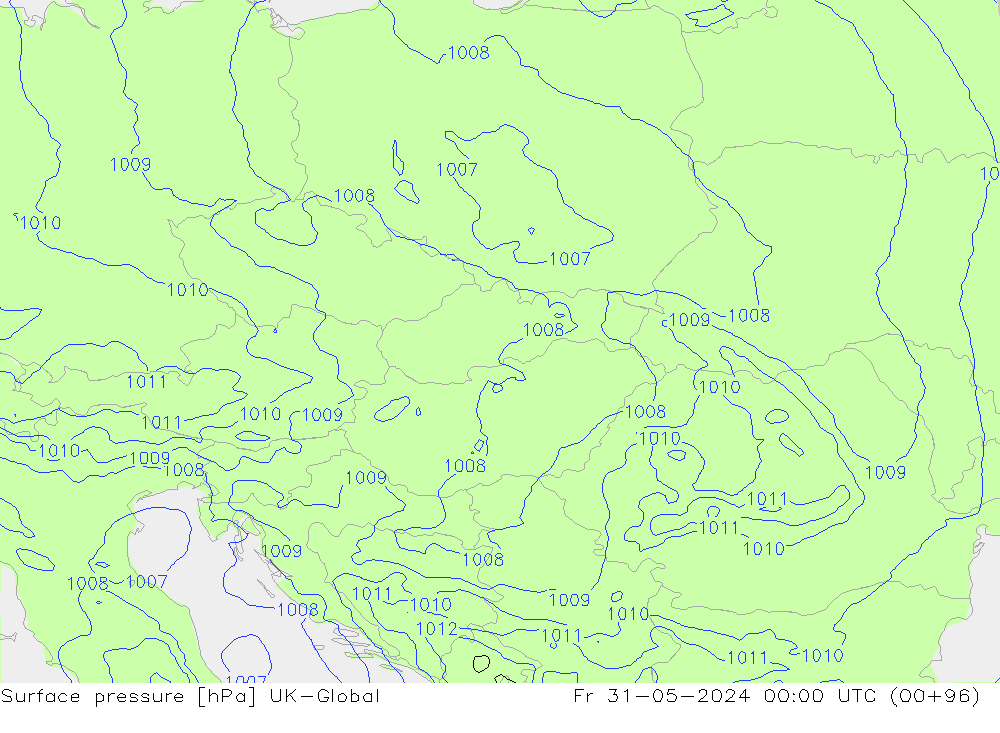 Surface pressure UK-Global Fr 31.05.2024 00 UTC