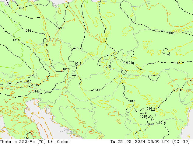 Theta-e 850hPa UK-Global di 28.05.2024 06 UTC