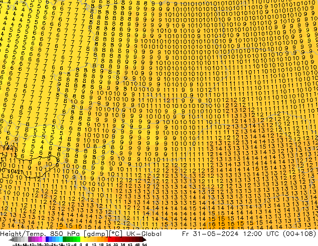 Height/Temp. 850 гПа UK-Global пт 31.05.2024 12 UTC