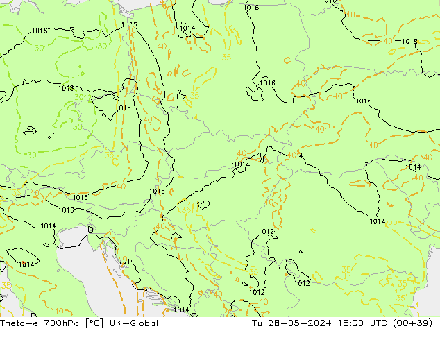 Theta-e 700гПа UK-Global вт 28.05.2024 15 UTC