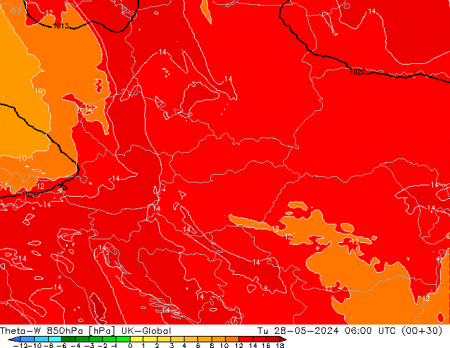 Theta-W 850hPa UK-Global di 28.05.2024 06 UTC