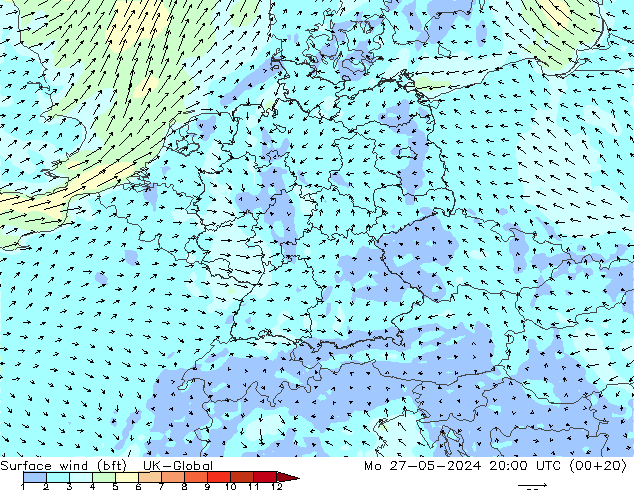 Rüzgar 10 m (bft) UK-Global Pzt 27.05.2024 20 UTC