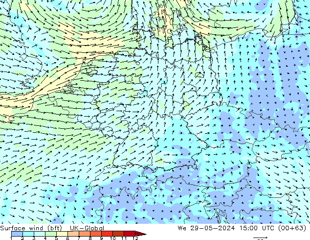 Surface wind (bft) UK-Global We 29.05.2024 15 UTC
