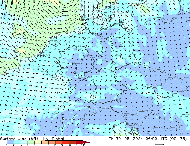 Rüzgar 10 m (bft) UK-Global Per 30.05.2024 06 UTC