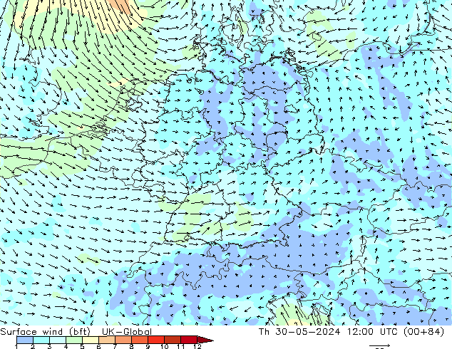 Bodenwind (bft) UK-Global Do 30.05.2024 12 UTC