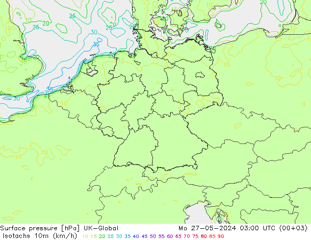 Isotaca (kph) UK-Global lun 27.05.2024 03 UTC