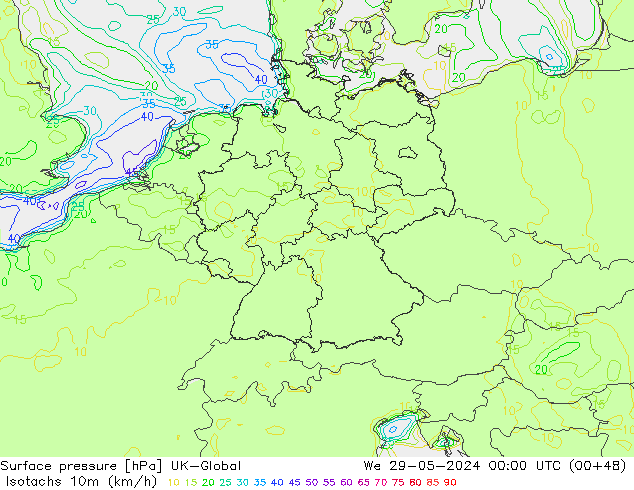 Isotaca (kph) UK-Global mié 29.05.2024 00 UTC