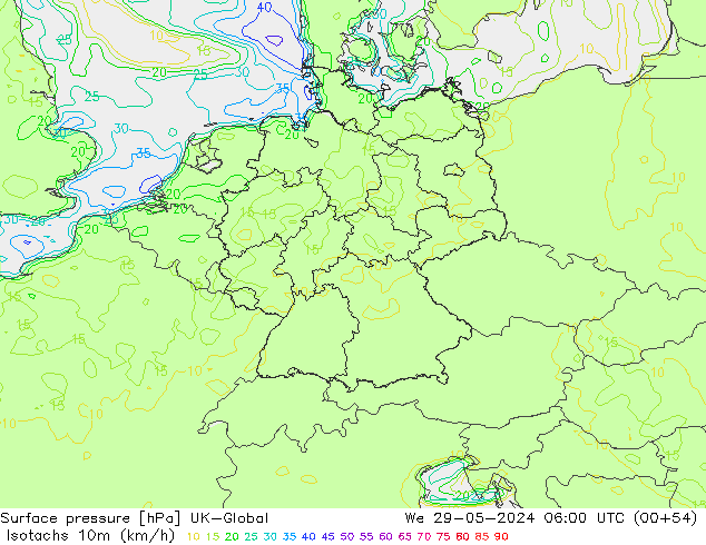 Isotachs (kph) UK-Global St 29.05.2024 06 UTC