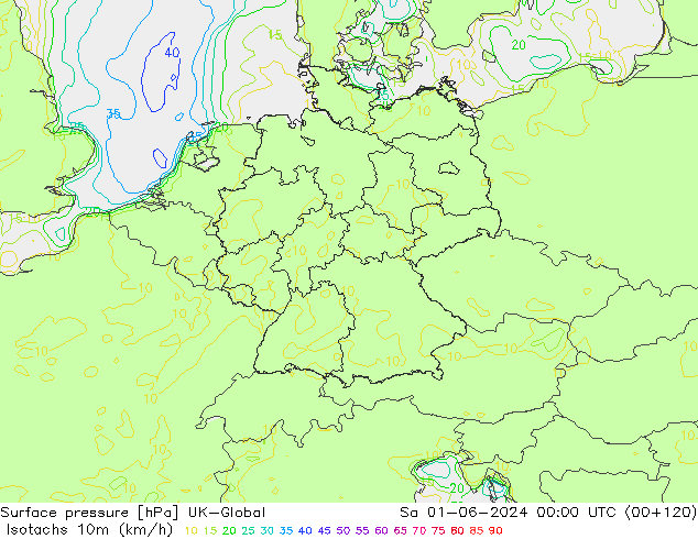 Isotachen (km/h) UK-Global za 01.06.2024 00 UTC