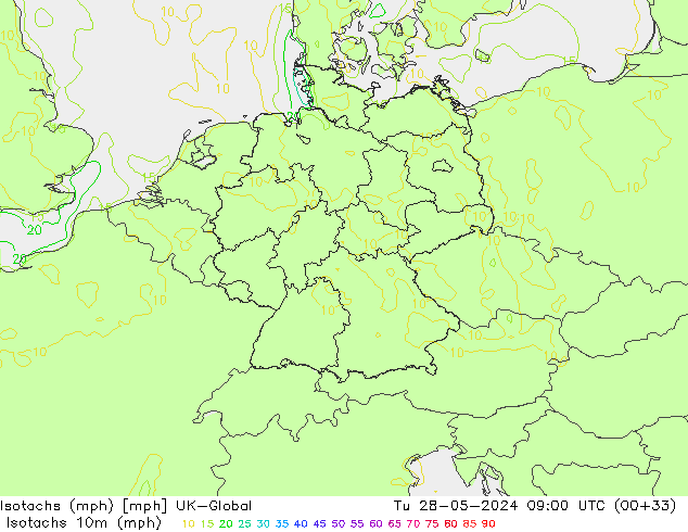 Isotachen (mph) UK-Global Di 28.05.2024 09 UTC