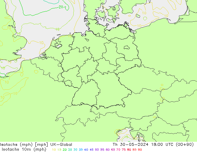 Isotachs (mph) UK-Global jeu 30.05.2024 18 UTC