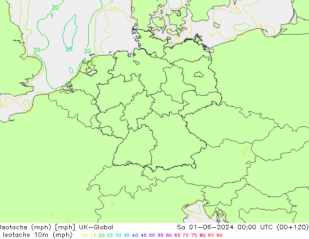 Isotachen (mph) UK-Global za 01.06.2024 00 UTC