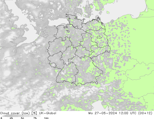 Bewolking (Laag) UK-Global ma 27.05.2024 12 UTC