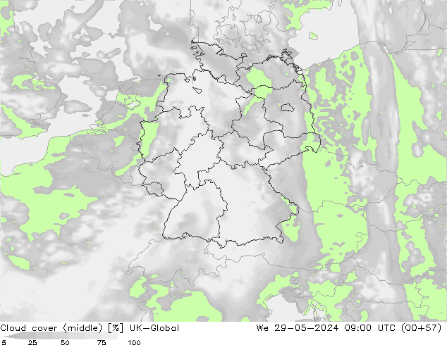 Cloud cover (middle) UK-Global We 29.05.2024 09 UTC