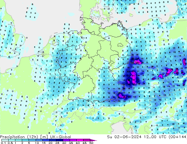 Precipitação (12h) UK-Global Dom 02.06.2024 00 UTC