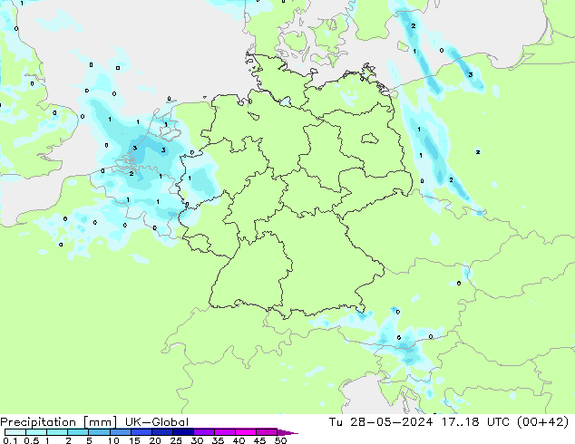 Precipitation UK-Global Tu 28.05.2024 18 UTC