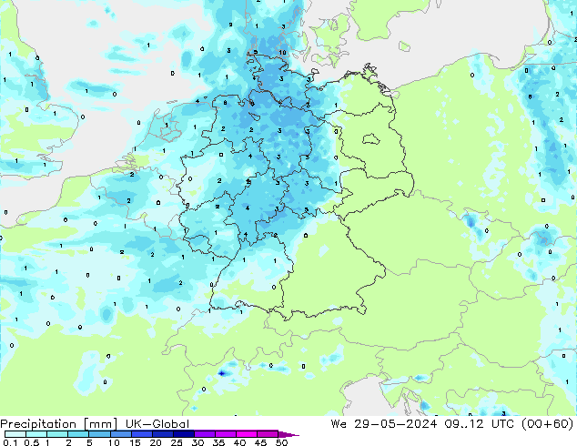 Precipitazione UK-Global mer 29.05.2024 12 UTC