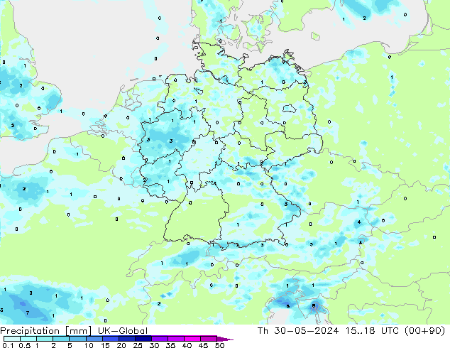 Precipitation UK-Global Th 30.05.2024 18 UTC