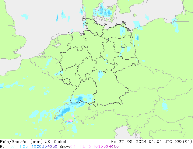 Rain/Snowfall UK-Global Mo 27.05.2024 01 UTC