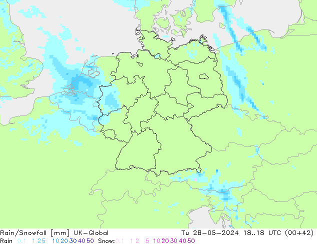 Rain/Snowfall UK-Global Tu 28.05.2024 18 UTC