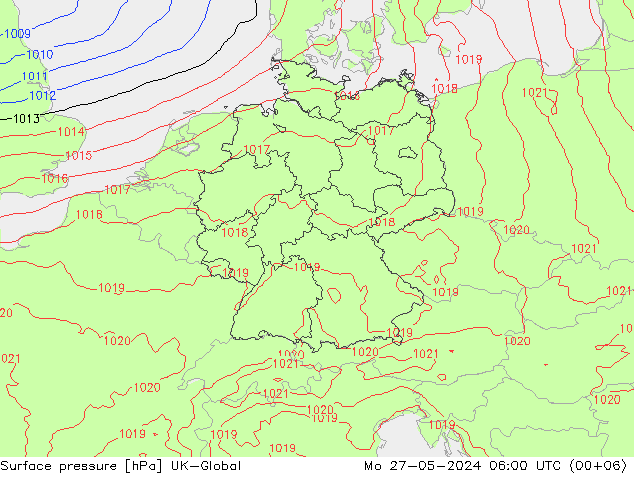 Surface pressure UK-Global Mo 27.05.2024 06 UTC