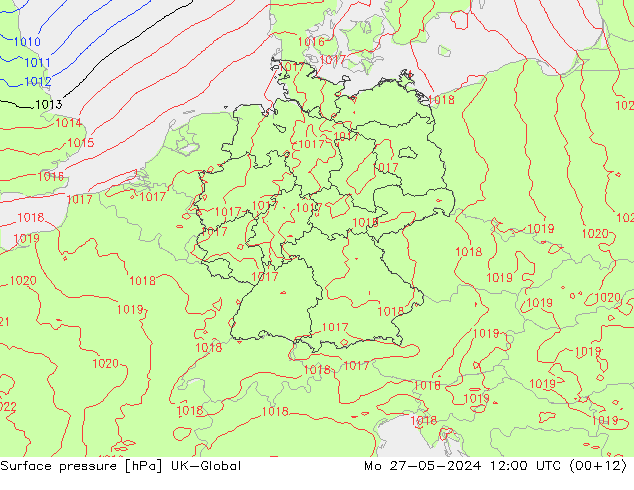 Surface pressure UK-Global Mo 27.05.2024 12 UTC